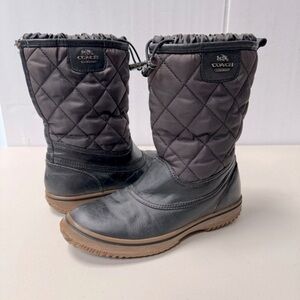 Coach Samara Boots Women 6B Black Leather Quilted Nylon Toggle Rain Snow black